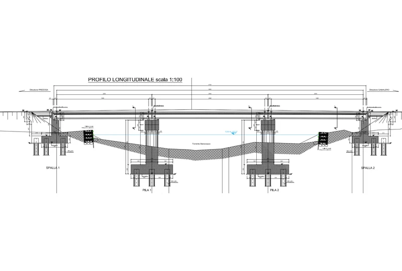 Disegno di progetto del ponte sullo Stanavazzo. Elaborato ETHOS Engineering, esaminato nell’ambito del collaudo statico.