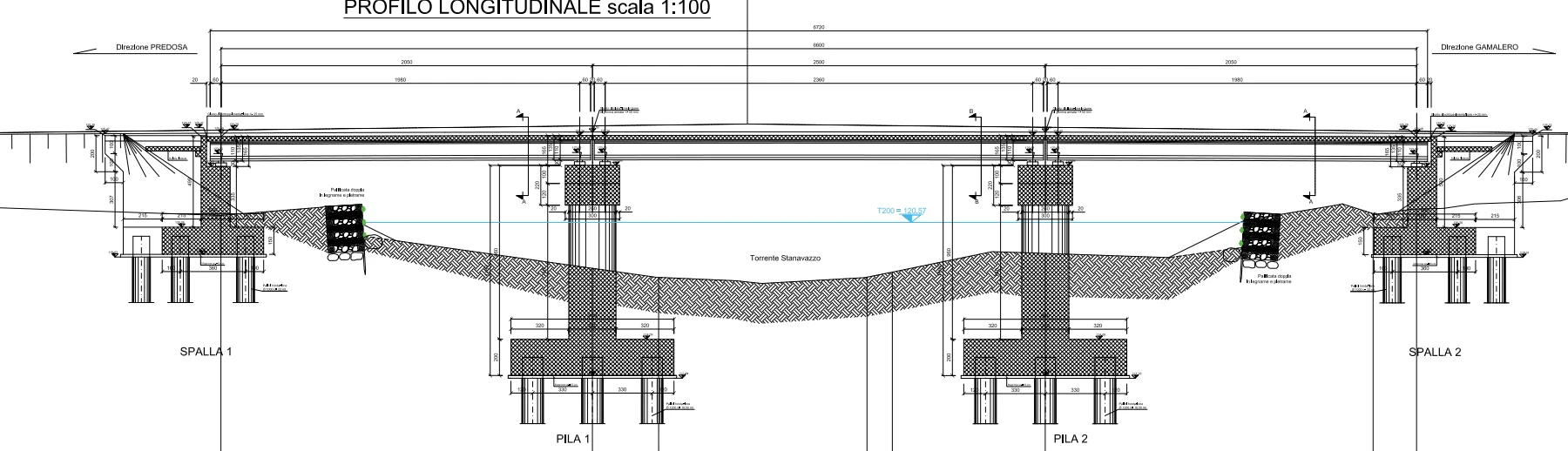 Disegno di progetto del ponte sullo Stanavazzo. Elaborato ETHOS Engineering, esaminato nell’ambito del collaudo statico.