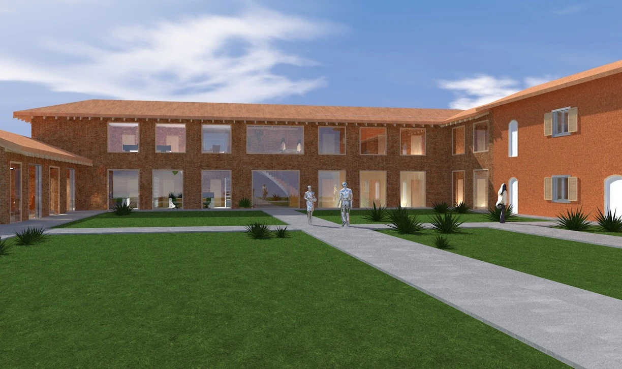 Render di progetto: gli affacci degli uffici sulla corte.